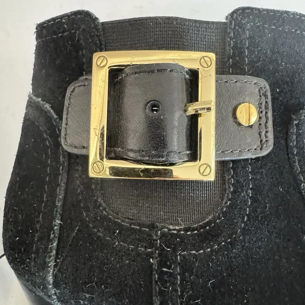 Tory Burch Adrienne Black Suede Wedge Heel Chelsea Ankle‎ Boot Women 6 M Chic
